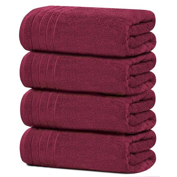 Tens Towels Extra große Badetücher, 76,2 x 152,4 cm, 100% Baumwolle, größeres und leichteres Gewicht, schnelles trocknen, super weich und saugfähig, perfekt für Badezimmer, 4 Stück, Burgunderrot