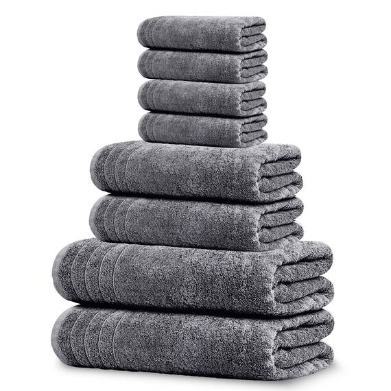 Tens Towels 8-teiliges Handtuch-Set, 2 extra große Badetücher, 2 Handtücher, 4 Waschlappen, 100% Baumwolle, leichteres Gewicht, schneller zu trocknen, super saugfähig, perfektes
