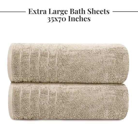 Tens Towels Extra große Badetücher, 89 x 178 cm, 100% Baumwolle, größeres und leichteres Gewicht, schnelles trocknen, super weich und saugfähig, übergroße Badetücher, 2 Stück, Beige