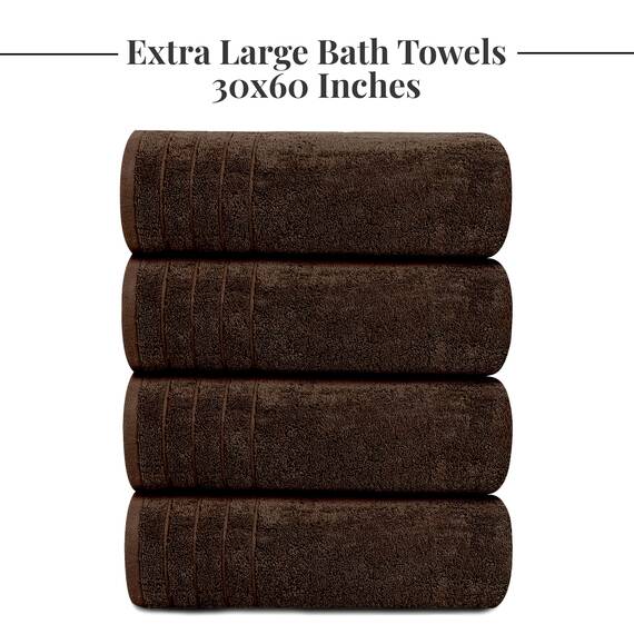 Tens Towels Extra große Badetücher, 76,2 x 152,4 cm, 100 % Baumwolle, größeres und leichteres Gewicht, schnelles trocknen, super weich und saugfähig, perfekt für Badezimmer, 4 Stück, Braun