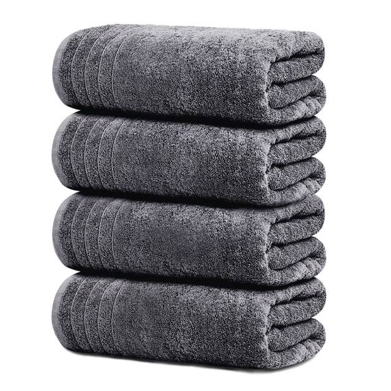 Tens Towels Große Badetücher, 100% Baumwolle, 76,2 x 152,4 cm, extra große geringes Gewicht und super saugfähig, schnell trocknend, perfekte Badtücher für den täglichen Gebrauch (4 Stück) (dunkelgrau)