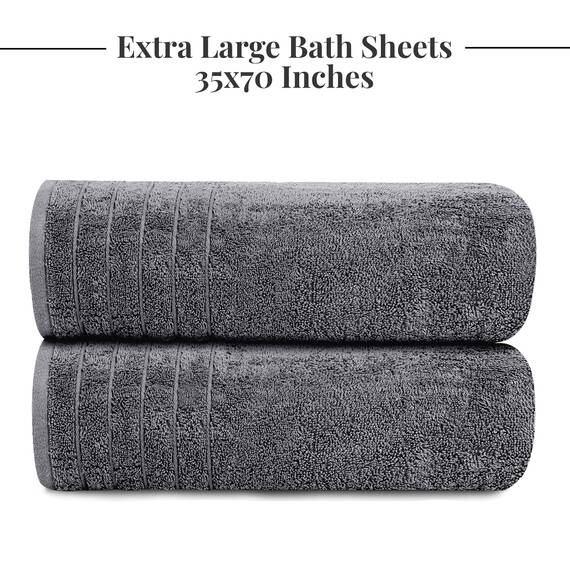 Tens Towels Extra große Badetücher, 89 x 178 cm, 100% Baumwolle, größer und Leichter, schneller trocknend, super weich und saugfähig, übergroße Badetücher, 2 Stück, Dunkelgrau