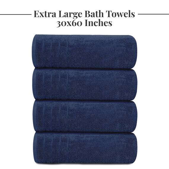 Tens Towels Große Badetücher, 100% Baumwolle, 76,2 x 152,4 cm, extra große Badetücher, leichteres Gewicht, schneller zu trocknen, super saugfähig, perfekte Badetücher (4 Stück, Marineblau)
