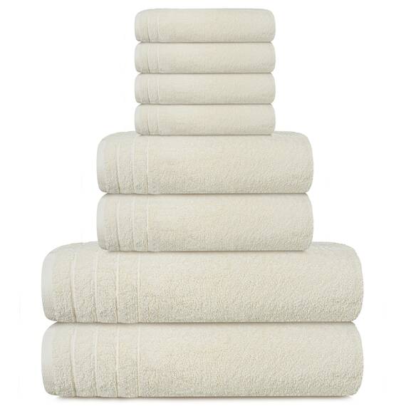 Tens Towels Badetücher Set, 2 extra große Badetücher, 2 Handtücher, 4 Waschlappen, 100% Baumwolle, schnell trocknend, Badhandtücher Set für den täglichen Gebrauch (8er-Set) Elfenbein