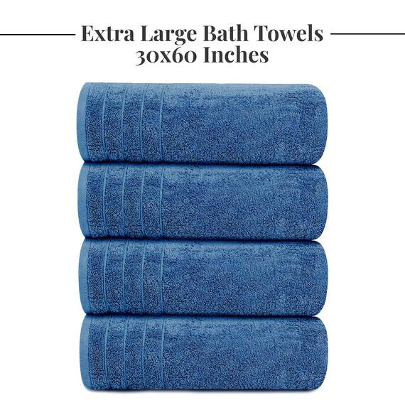Tens Towels Große Badetücher, 100% Baumwolle, 76,2 x 152,4 cm, extra große Badetücher, Leichter und super saugfähig, schnell trocknend, perfekte Badetücher für den täglichen Gebrauch (4 Stück) (Blau)