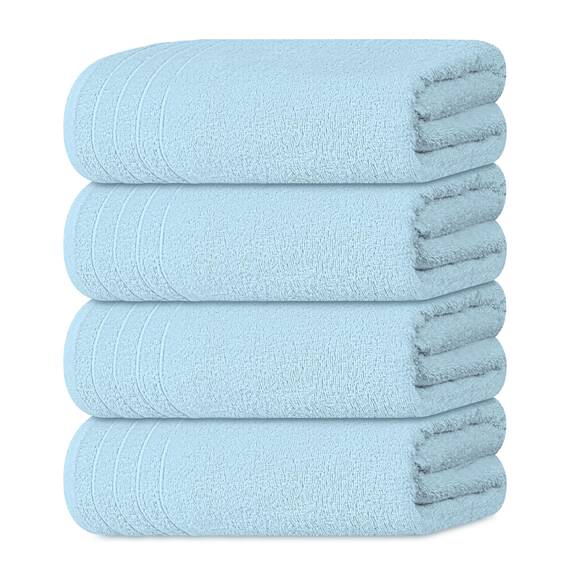 Tens Towels Extra große Badetücher, 76,2 x 152,4 cm, 100 % Baumwolle, größeres und leichteres Gewicht, schnelles trocknen, super weich und saugfähig, perfekt für Badezimmer, 4 Stück, Himmelblau
