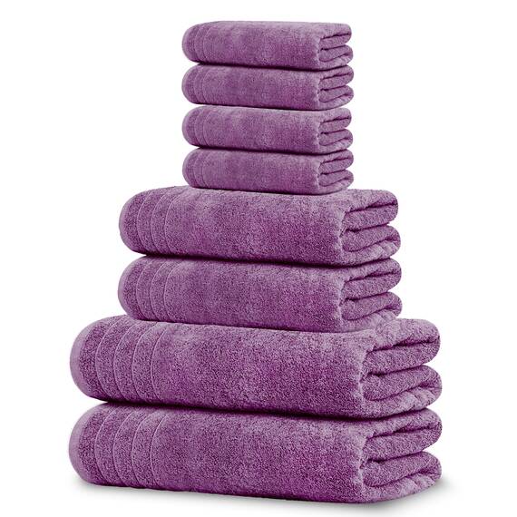 Tens Towels Badetücher Set, 2 extra große Badetücher, 2 Handtücher, 4 Waschlappen, 100% Baumwolle, schnell trocknend, Badhandtücher Set für den täglichen Gebrauch (8 Stück) (Pflaume)