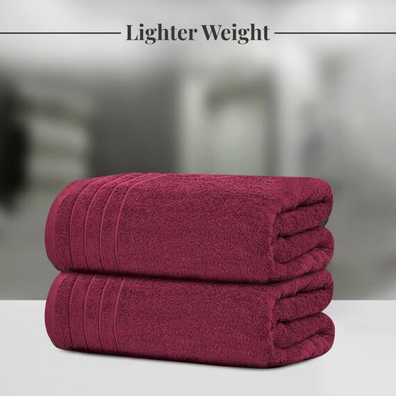 Tens Towels Extra große Badetücher, 89 x 178 cm, 100 % Baumwolle, größeres und leichteres Gewicht, schnelles trocknen, super weich und saugfähig, übergroße Badetücher, 2 Stück, Burgunderrot