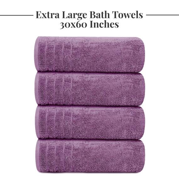 Tens Towels Extra große Badetücher, 76,2 x 152,4 cm, 100% Baumwolle, größeres und leichteres Gewicht, schnelles trocknen, super weich und saugfähig, perfekt für Badezimmer, 4 Stück, Lila