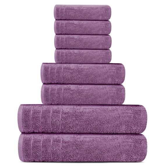 Tens Towels Badetücher Set, 2 extra große Badetücher, 2 Handtücher, 4 Waschlappen, 100% Baumwolle, schnell trocknend, Badhandtücher Set für den täglichen Gebrauch (8 Stück) (Pflaume)