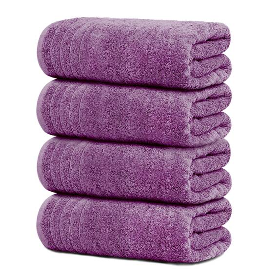 Tens Towels Extra große Badetücher, 76,2 x 152,4 cm, 100% Baumwolle, größeres und leichteres Gewicht, schnelles trocknen, super weich und saugfähig, perfekt für Badezimmer, 4 Stück, Lila