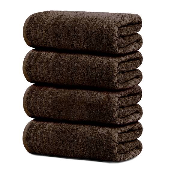 Tens Towels Extra große Badetücher, 76,2 x 152,4 cm, 100 % Baumwolle, größeres und leichteres Gewicht, schnelles trocknen, super weich und saugfähig, perfekt für Badezimmer, 4 Stück, Braun