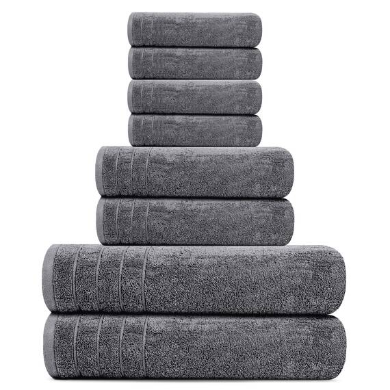 Tens Towels 8-teiliges Handtuch-Set, 2 extra große Badetücher, 2 Handtücher, 4 Waschlappen, 100% Baumwolle, leichteres Gewicht, schneller zu trocknen, super saugfähig, perfektes