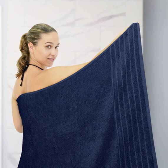 Tens Towels Jumbo-Badetuch, 100 % Baumwolle, super weich und saugfähig, perfekt zum Einwickeln, 100 % Baumwolle, 101,6 x 203,2 cm, Größe XL und leicht, schnelltrocknend, 1 Stück, Marineblau