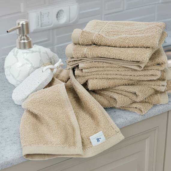 Tens Towels Waschlappen, 30,5 x 30,5 cm, leichteres Gewicht, schnell trocknend, super weich und saugfähig, sanfte Gesichtshandtücher, Hotelqualität, perfekt für Badezimmer, Fitnessstudio, Spa (Beige
