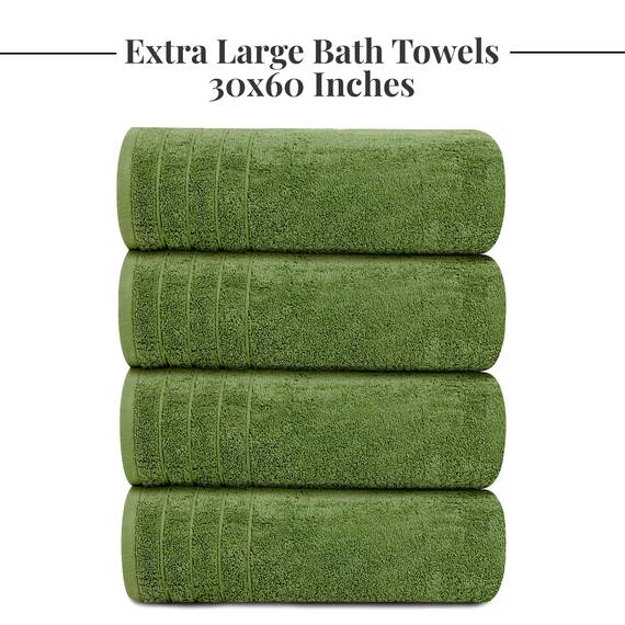 Tens Towels Extra große Badetücher, 76,2 x 152,4 cm, 100% Baumwolle, größeres und leichteres Gewicht, schnelles trocknen, super weich und saugfähig, perfekt für Badezimmer, 4 Stück, Grün