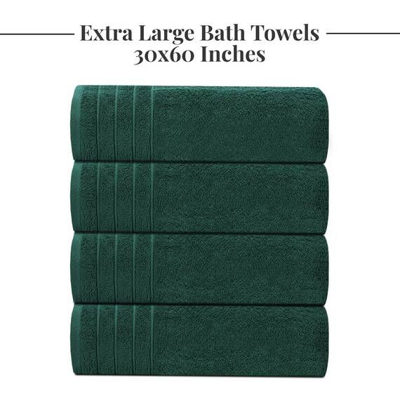 Tens Towels Extra große Badetücher, 76,2 x 152,4 cm, 100 % Baumwolle, größeres und leichteres Gewicht, schnelles trocknen, super weich und saugfähig, perfekt für Badezimmer, 4 Stück, Jägergrün