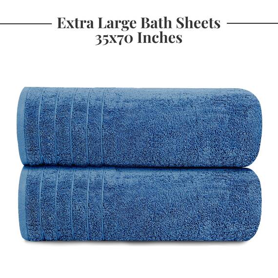 Tens Towels Extra große Badetücher, 89 x 178 cm, 100% Baumwolle, größeres und leichteres Gewicht, schnelles trocknen, super weich und saugfähig, übergroße Badetücher, 2 Stück, Blau