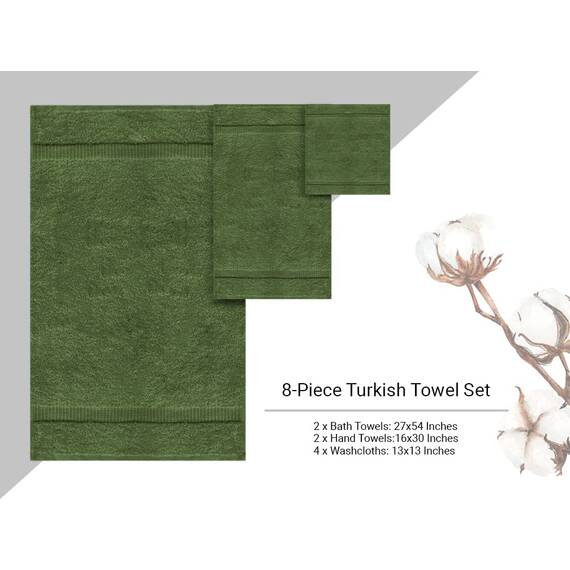 Towel Bazaar Türkische Handtücher aus Premium-Baumwolle, superweich und saugfähig, 8-teiliges Handtuch-Set, Moosgrün