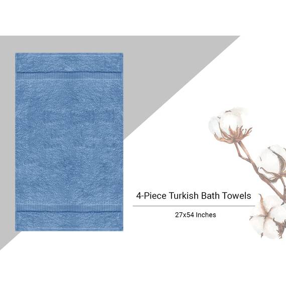 Towel Bazaar 4-teiliges Badetuch-Set, Baumwolle, türkische Handtücher, 68 x 137 cm, luxuriöses Handtuch, super weich und saugfähig, perfekte Verwendung für Badezimmer, Duschtücher – Wedgewood