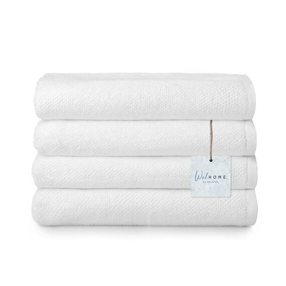 Welhome Franklin Premium Badetücher aus 100% Baumwolle, 4 Stück, weiß, Popcornstruktur, sehr saugfähig, langlebig, fusselarm, Hotel- und Spa-Badetücher, 600 g/m², maschinenwaschbar