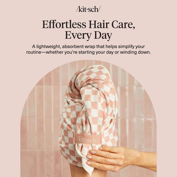 Kitsch XL Mikrofaser-Haartuch für Damen – Ultra saugfähiges Mikrofasertuch für nasses, lockiges, langes oder kurzes Haar – Schnelltrocknendes, Anti-Frizz-Haartuch – Terrakotta-Kariert, 40 x 24 Zoll
