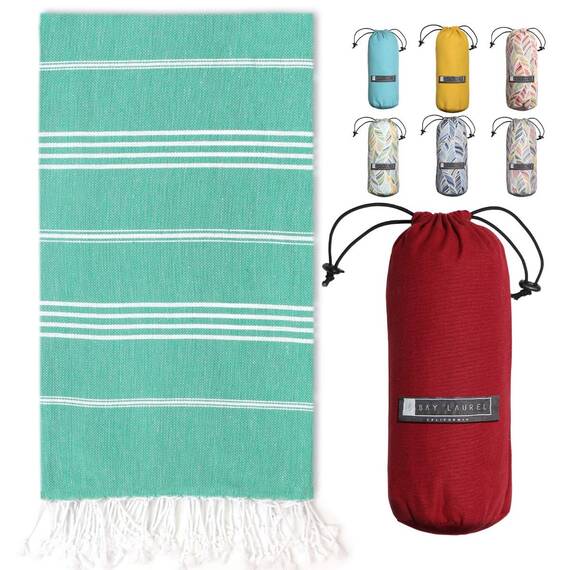 BAY LAUREL Türkisches Strandtuch mit Reisetasche 39x71 Schnell Trocknen Sandfrei Leicht Groß Oversized Strandtuch Türkische Handtücher Leicht Strandtuch Reisehandtücher