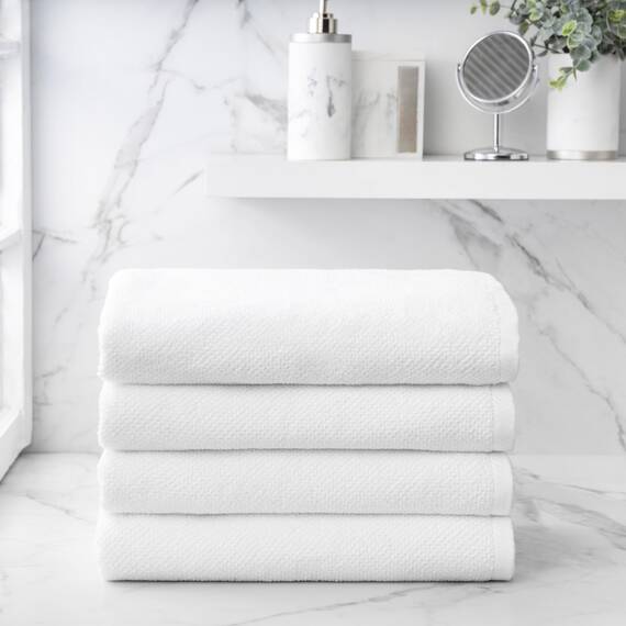 Welhome Franklin Premium Badetücher aus 100% Baumwolle, 4 Stück, weiß, Popcornstruktur, sehr saugfähig, langlebig, fusselarm, Hotel- und Spa-Badetücher, 600 g/m², maschinenwaschbar