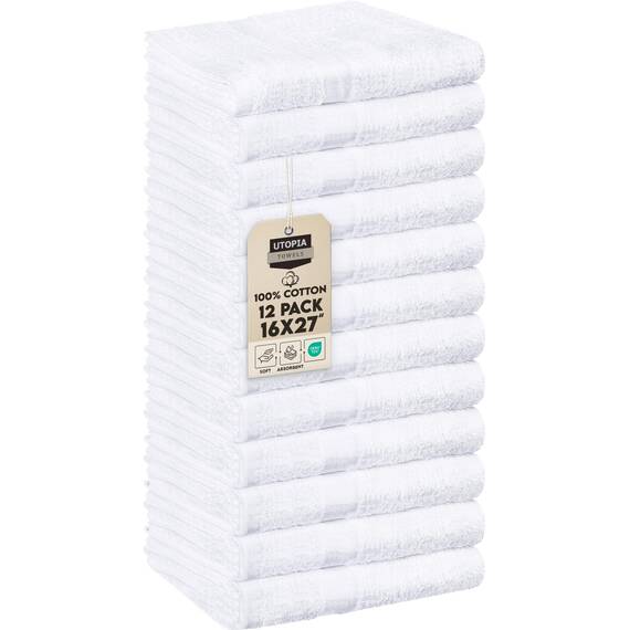 Utopia Towels - Salon-Handtuch, 12 Stück (Nicht bleichfest, 40,6 x 68,6 cm), sehr saugfähige Baumwolltücher für Hand, Fitnessstudio, Schönheit, Spa und Haarpflege zu Hause, weiß