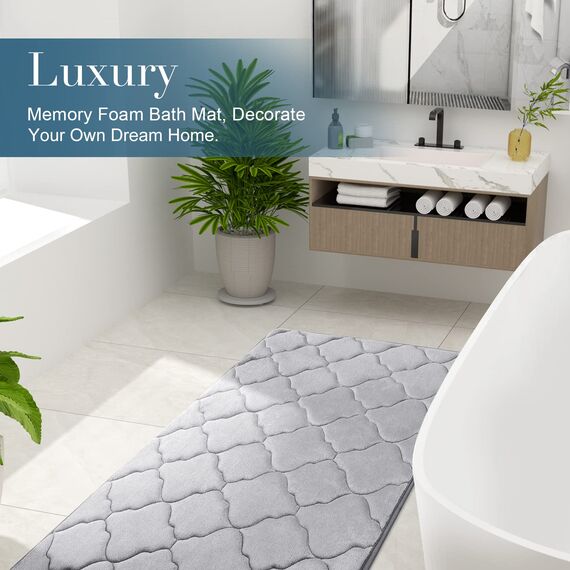 Olanly, Badevorleger aus Memory-Schaum, 119 x 43 cm, ultraweich und saugfähig, rutschfest, waschmaschinengeeignet, für Bad, Dusche, Wanne und als Wohnaccessoires, grau