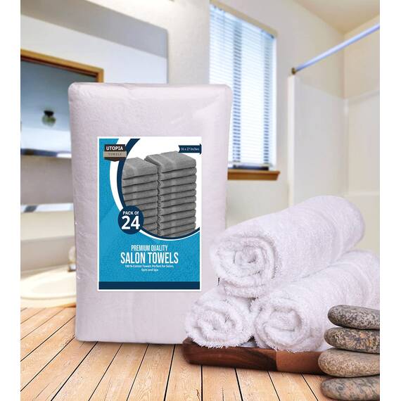 Utopia Towels Salon-Handtücher, Baumwolle, Nicht bleichfest, sehr saugfähig, für Hand, Fitnessstudio, Schönheit, Spa und Haarpflege zu Hause, 40,6 x 68,6 cm, 24, 16 Stück, weiß