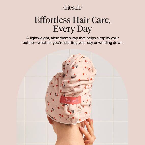 Kitsch XL Mikrofaser-Haartuch für Damen – Ultra saugfähiges Mikrofasertuch für nasses, lockiges, langes oder kurzes Haar – Schnelltrocknendes, Anti-Frizz-Haartuch – Kirschdruck, 40 x 24 Zoll