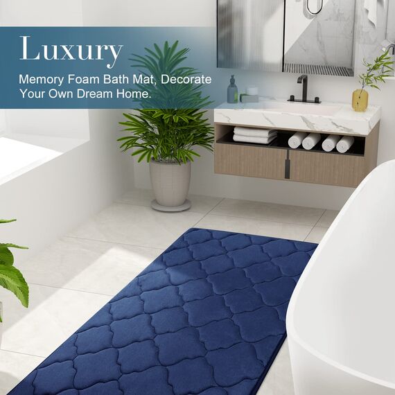 Olanly, Badevorleger aus Memory-Schaum, 119 x 61 cm, ultraweich und saugfähig, rutschfest, waschmaschinengeeignet, für Bad, Dusche, Wanne und als Wohnaccessoires, marineblau