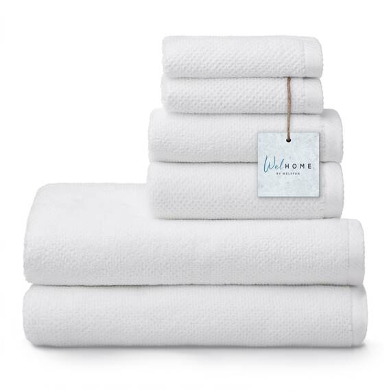 Welhome Franklin Premium Handtuch-Set, 100% Baumwolle, 6-teilig, weiß, Popcornstruktur, sehr saugfähig, langlebig, fusselarm, Hotel- und Spa-Badetücher, 600 g/m², 2 Badetücher, 2 Badetücher, 2