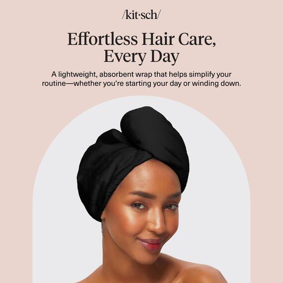 Kitsch Microfiber Hair Towel Wrap for Women – Ultra Absorbent Microfiber Bath Towels for Wet, Curly, Long or Short Hair – Anti-Frizz Hair Wrap, Great Hair Care Gifts for Women – Black