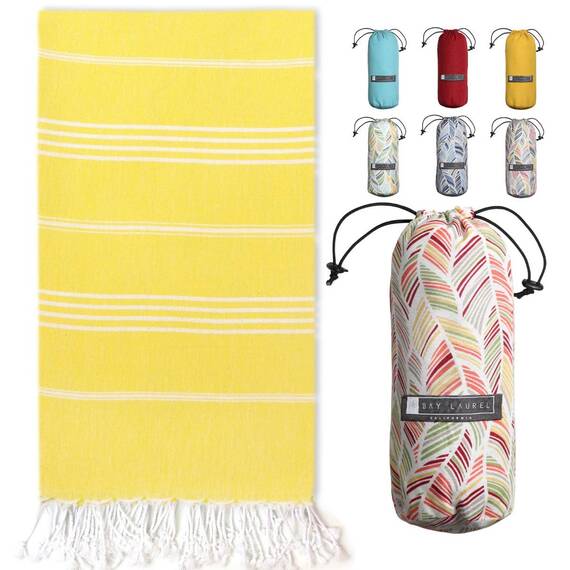 BAY LAUREL Türkisches Strandtuch mit Reisetasche, 39 x 71 cm, schnell trocknend, sandfrei, leicht, große übergroße Handtücher, leicht