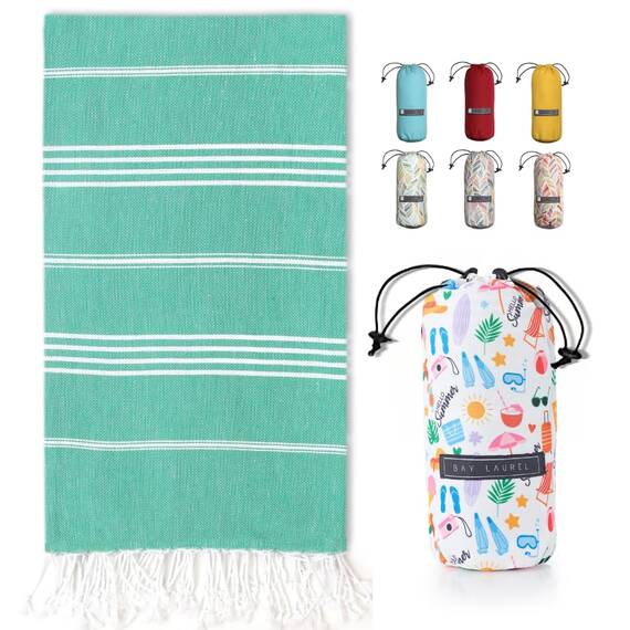 Bay Laurel Türkisches Strandtuch mit Reisetasche, 39 x 71 cm, schnell trocknend, sandfrei, leicht, große übergroße Handtücher, leicht