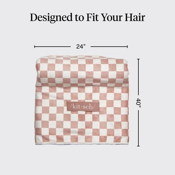 Kitsch XL Mikrofaser-Haartuch für Damen – Ultra saugfähiges Mikrofasertuch für nasses, lockiges, langes oder kurzes Haar – Schnelltrocknendes, Anti-Frizz-Haartuch – Terrakotta-Kariert, 40 x 24 Zoll