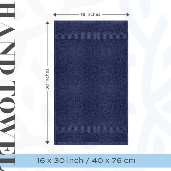 White Classic Luxuriöse marineblaue Handtücher – weiche 100 % türkische Baumwolle | sehr saugfähige Hotel-Spa-Handtuch-Kollektion | 40,6 x 76,2 cm | 6 Stück