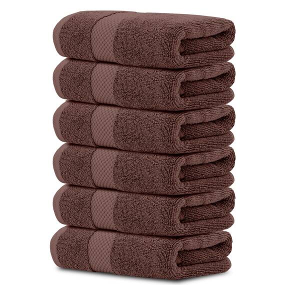 White Classic Luxuriöse braune Handtücher – weiche 100 % türkische Baumwolle | sehr saugfähige Hotel-Spa-Handtuch-Kollektion | 40,6 x 76,2 cm | 6 Stück