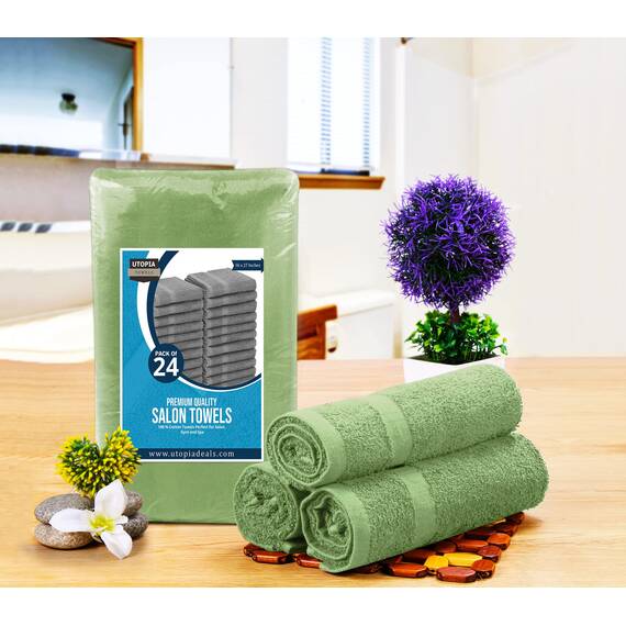 Utopia Towels Sage Green Salon Towels, Pack of 24 (Not Bleach Proof, 16 x 27 Inches) Highly Absorbent Towels for Hand, Gym, Beauty, Hair, Spa, and Home Hair Care