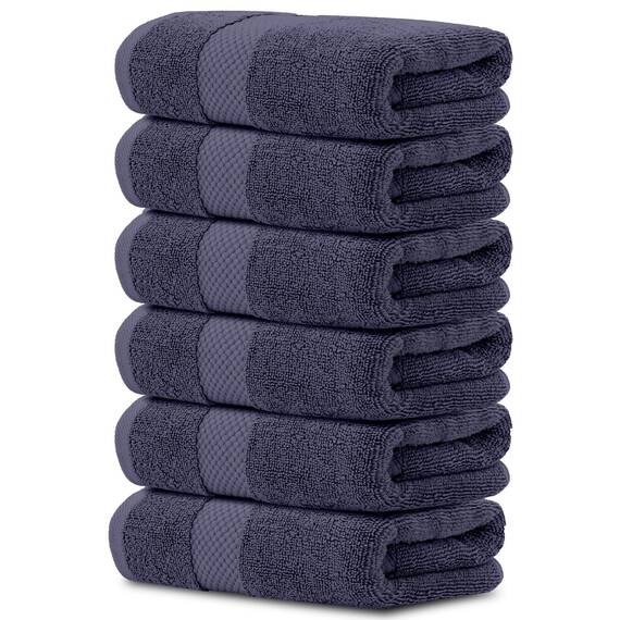 White Classic Luxuriöse marineblaue Handtücher – weiche 100 % türkische Baumwolle | sehr saugfähige Hotel-Spa-Handtuch-Kollektion | 40,6 x 76,2 cm | 6 Stück