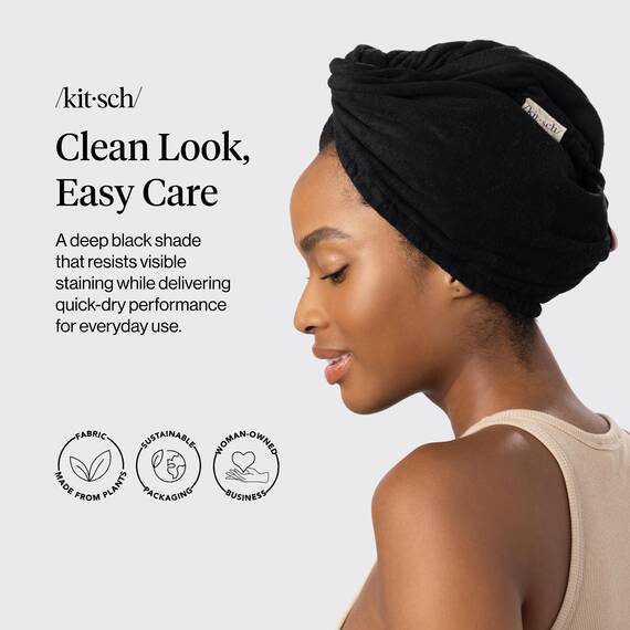Kitsch Microfiber Hair Towel Wrap for Women – Ultra Absorbent Microfiber Bath Towels for Wet, Curly, Long or Short Hair – Anti-Frizz Hair Wrap, Great Hair Care Gifts for Women – Black