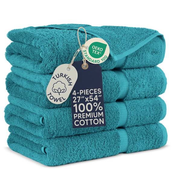 Towel Bazaar Türkische Handtücher aus Premium-Baumwolle, superweich und saugfähig, 4-teilig, Aquablau
