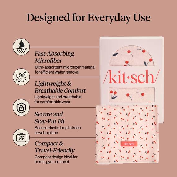Kitsch XL Mikrofaser-Haartuch für Damen – Ultra saugfähiges Mikrofasertuch für nasses, lockiges, langes oder kurzes Haar – Schnelltrocknendes, Anti-Frizz-Haartuch – Kirschdruck, 40 x 24 Zoll