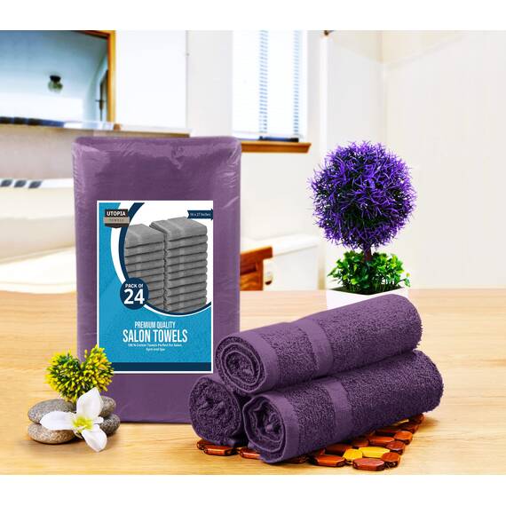 Utopia Towels Salon-Handtücher, Baumwolle, Nicht bleichfest, sehr saugfähig, für Hand, Fitnessstudio, Schönheit, Spa und Haarpflege zu Hause, 40,6 x 68,6 cm, 24 Stück, Pflaumenfarben