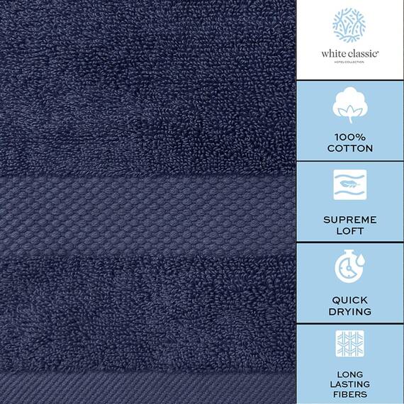 White Classic Luxuriöse marineblaue Handtücher – weiche 100 % türkische Baumwolle | sehr saugfähige Hotel-Spa-Handtuch-Kollektion | 40,6 x 76,2 cm | 6 Stück