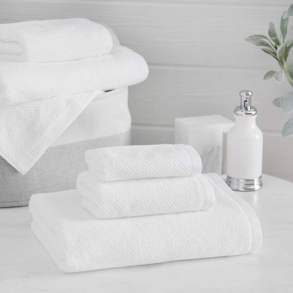 Welhome Franklin Premium Handtuch-Set, 100% Baumwolle, 6-teilig, weiß, Popcornstruktur, sehr saugfähig, langlebig, fusselarm, Hotel- und Spa-Badetücher, 600 g/m², 2 Badetücher, 2 Badetücher, 2