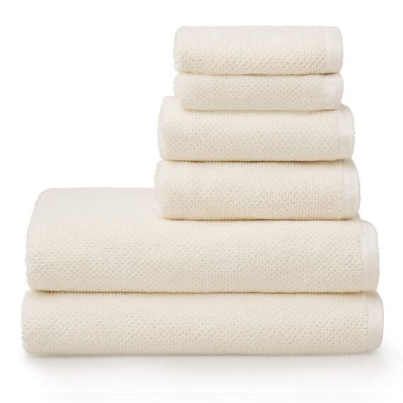 Welhome Franklin 100% Cotton Textured Towel (Cream) - Set of 6 - Highly Absorbent - Combed Cotton - Durable - Low Lint - 600 GSM - Machine Washable : 2 Bath Towels - 2 Hand Towels - 2 Wash Towels