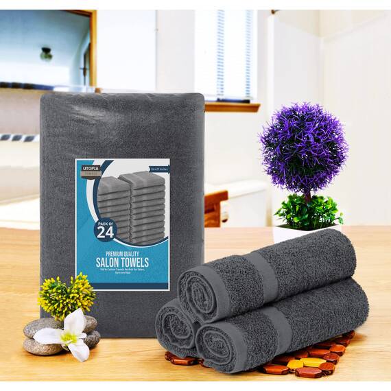 Utopia Towels Grey Salon Towels, Pack of 24 (Not Bleach Proof, 16 x 27 Inches) Highly Absorbent Towels for Hand, Gym, Beauty, Hair, Spa, and Home Hair Care